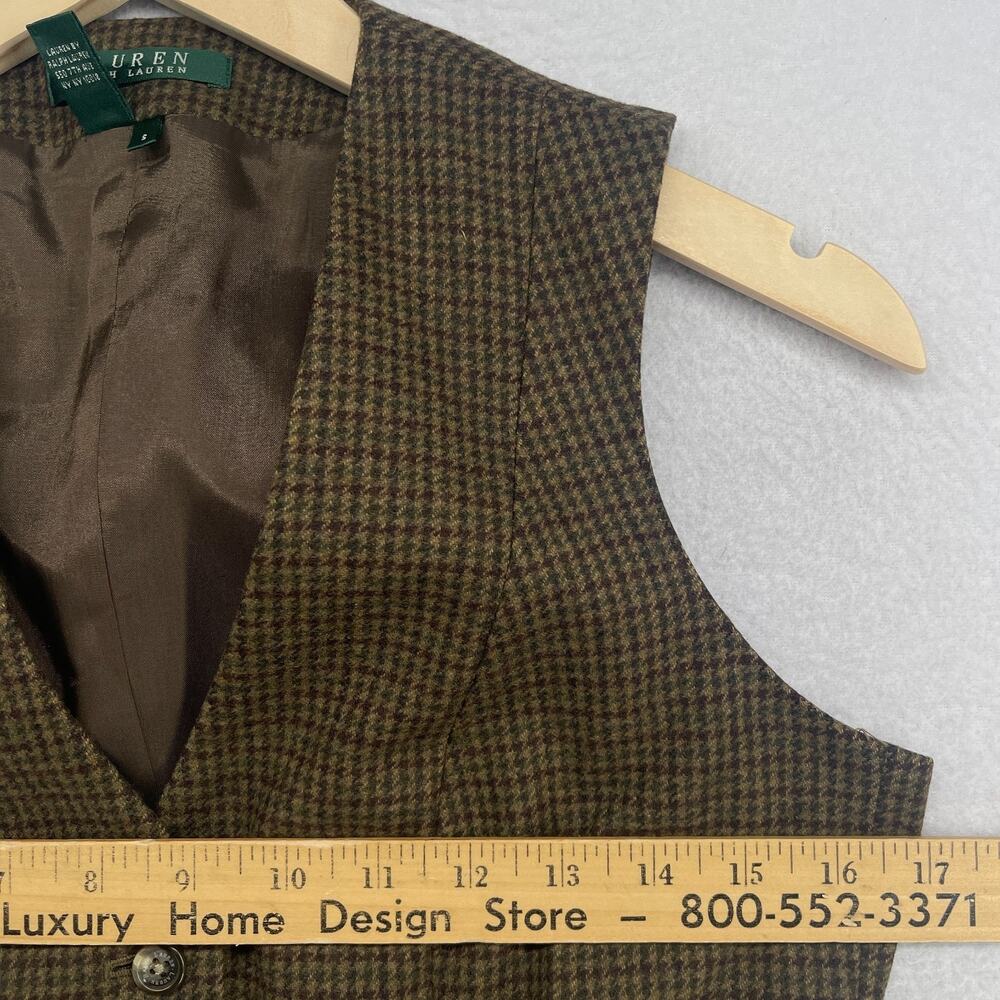 LAUREN RALPH LAUREN Vest S Wool Tweed Houndstooth Waistcoat Suit Button Up Brown - Picture 10 of 12